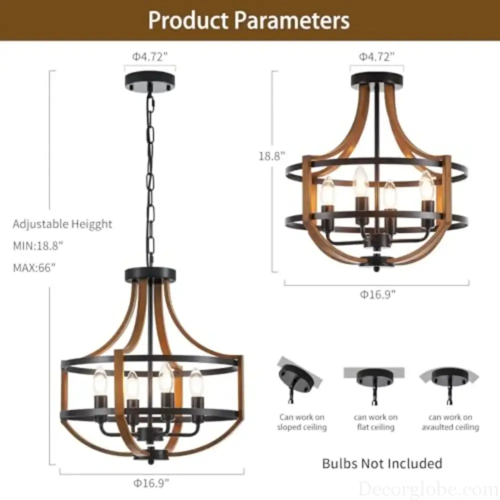 Farmhouse Chandelier for Dining Room 16.9’’ Wooden Chandelier Rustic Candle Chandeliers Modern Faux Wood Vintage