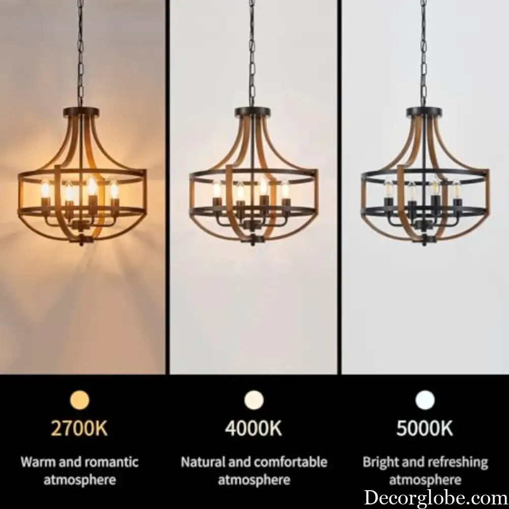 Farmhouse Chandelier for Dining Room 16.9’’ Wooden Chandelier Rustic Candle Chandeliers Modern Faux Wood Vintage