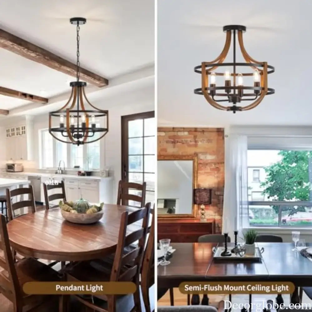 Farmhouse Chandelier for Dining Room 16.9’’ Wooden Chandelier Rustic Candle Chandeliers Modern Faux Wood Vintage