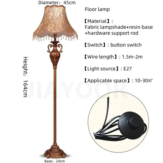 Camille European Luxury Resin LED Floor Lamp Retro Standing Light - Floor lamp-H164cm