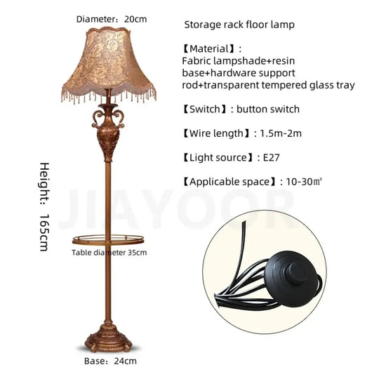 Camille European Luxury Resin LED Floor Lamp Retro Standing Light - With table-H165cm