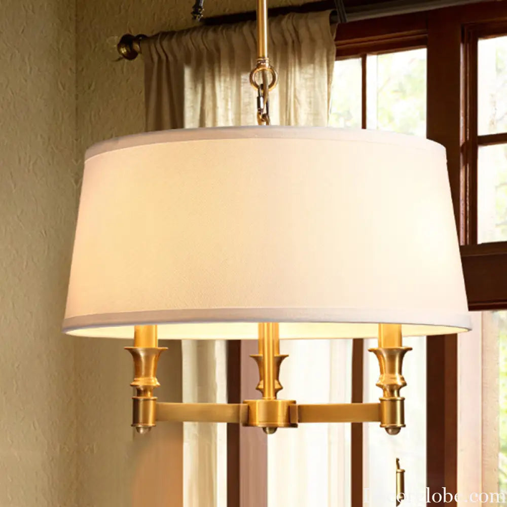 Traditional Drum Chandelier Light - White 3 Lights - Ideal for Dining Room Pendant Lighting White