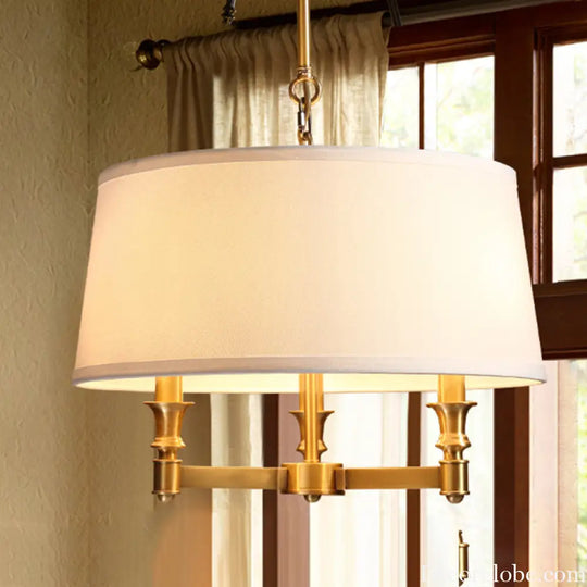 Traditional Drum Chandelier Light - White 3 Lights - Ideal for Dining Room Pendant Lighting White