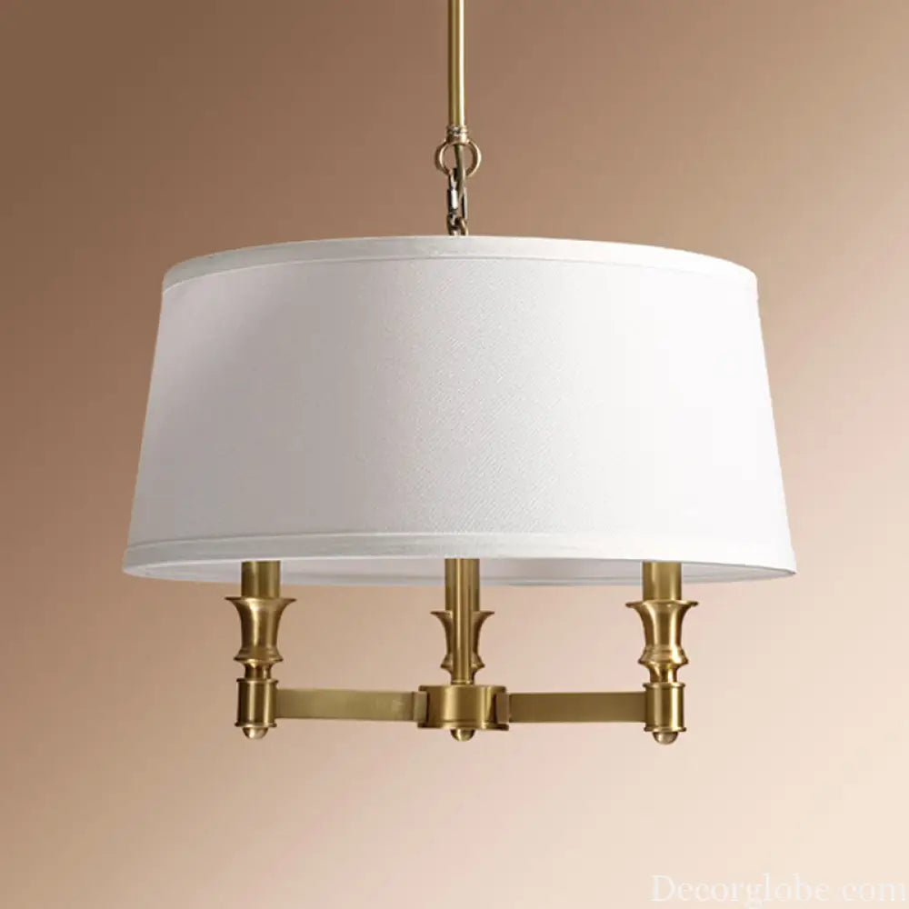 Traditional Drum Chandelier Light - White 3 Lights - Ideal for Dining Room Pendant Lighting White