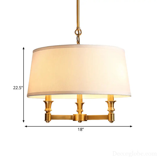 Traditional Drum Chandelier Light - White 3 Lights - Ideal for Dining Room Pendant Lighting White