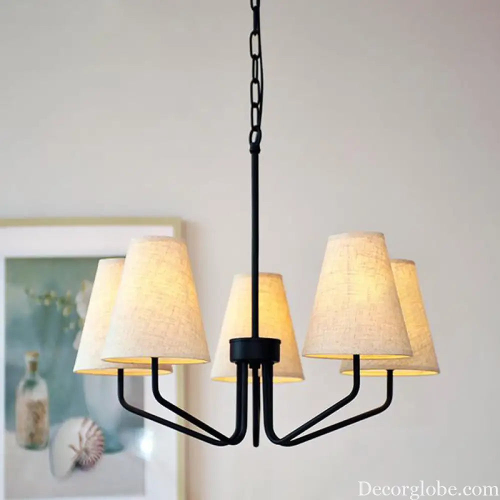 Traditional Fabric Conical Hanging Chandelier with 3/5/6 Lights - Flaxen Pendant Light for Living Room
