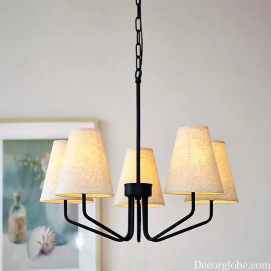 Traditional Fabric Conical Hanging Chandelier with 3/5/6 Lights - Flaxen Pendant Light for Living Room