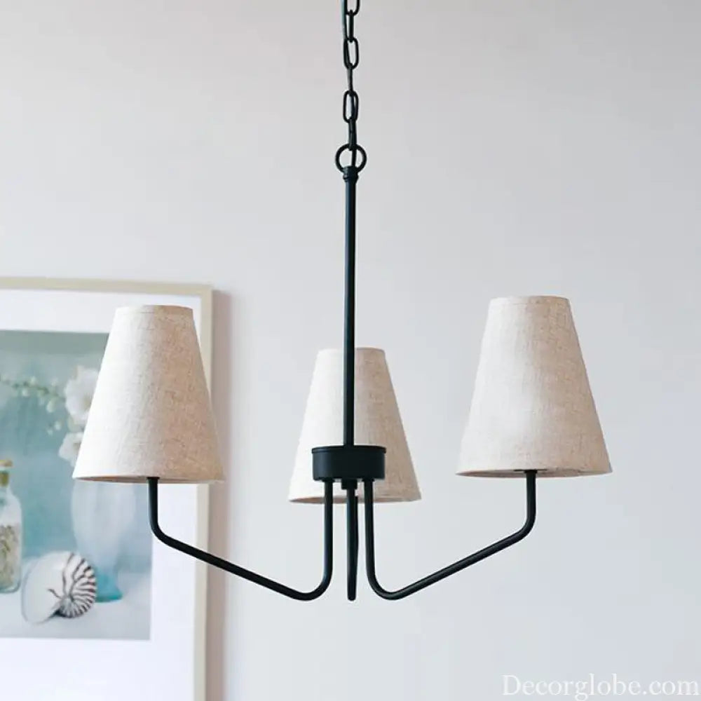 Traditional Fabric Conical Hanging Chandelier with 3/5/6 Lights - Flaxen Pendant Light for Living Room