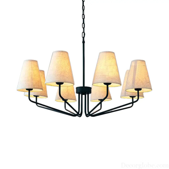 Traditional Fabric Conical Hanging Chandelier with 3/5/6 Lights - Flaxen Pendant Light for Living Room