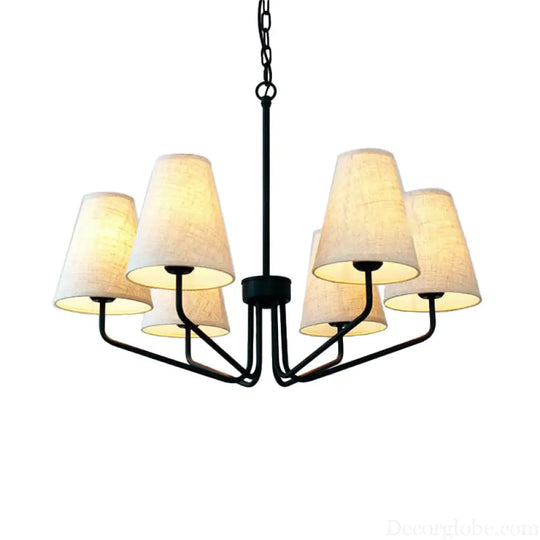 Traditional Fabric Conical Hanging Chandelier with 3/5/6 Lights - Flaxen Pendant Light for Living Room