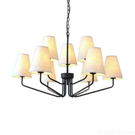 Traditional Fabric Conical Hanging Chandelier with 3/5/6 Lights - Flaxen Pendant Light for Living Room