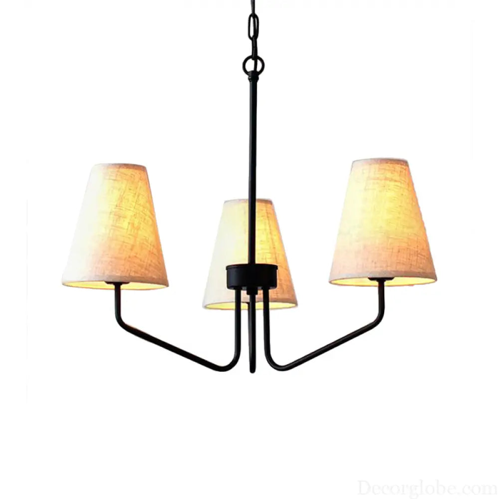 Traditional Fabric Conical Hanging Chandelier with 3/5/6 Lights - Flaxen Pendant Light for Living Room