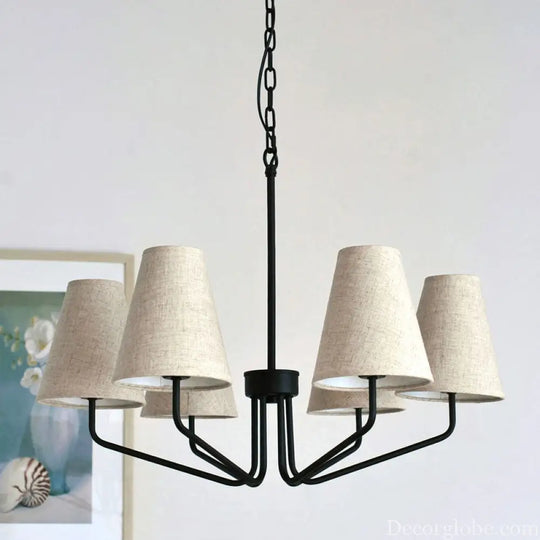 Traditional Fabric Conical Hanging Chandelier with 3/5/6 Lights - Flaxen Pendant Light for Living Room
