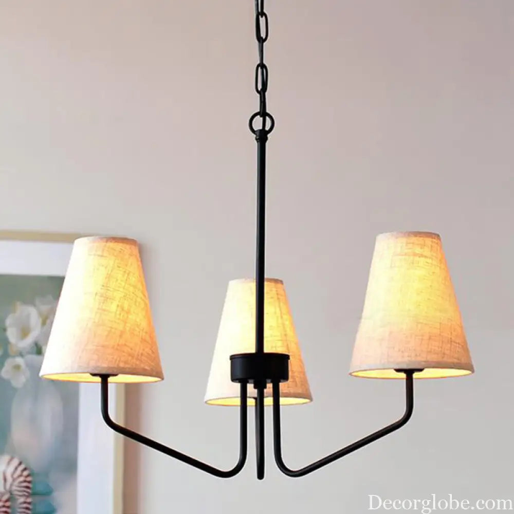 Traditional Fabric Conical Hanging Chandelier with 3/5/6 Lights - Flaxen Pendant Light for Living Room