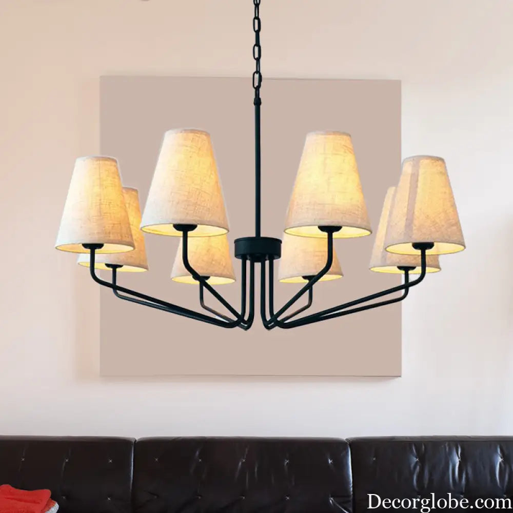 Traditional Fabric Conical Hanging Chandelier with 3/5/6 Lights - Flaxen Pendant Light for Living Room