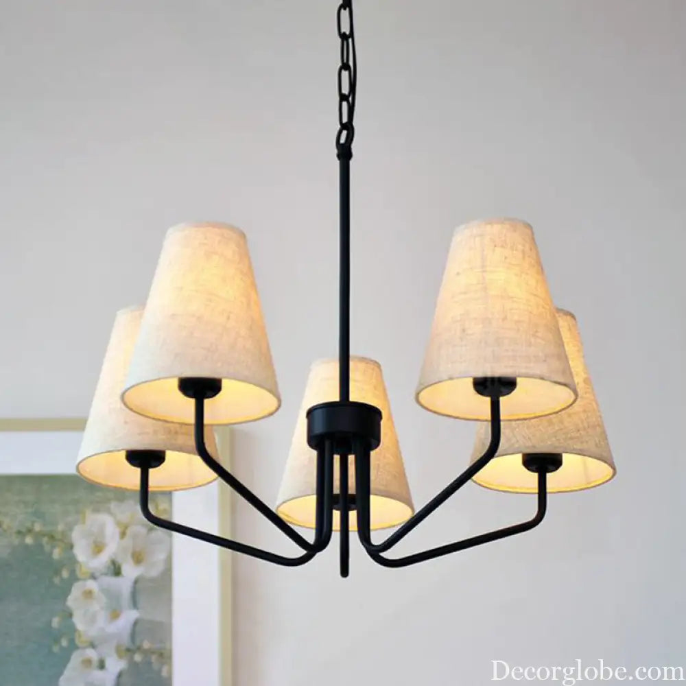 Traditional Fabric Conical Hanging Chandelier with 3/5/6 Lights - Flaxen Pendant Light for Living Room