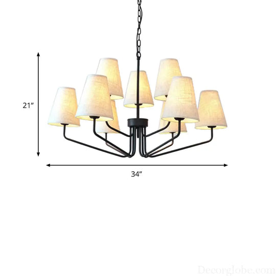 Traditional Fabric Conical Hanging Chandelier with 3/5/6 Lights - Flaxen Pendant Light for Living Room
