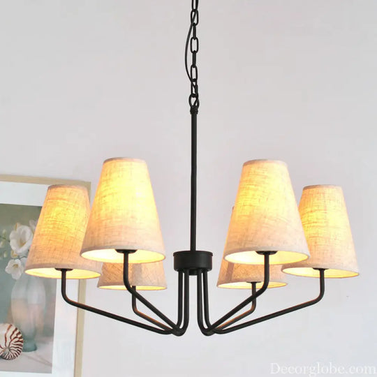 Traditional Fabric Conical Hanging Chandelier with 3/5/6 Lights - Flaxen Pendant Light for Living Room