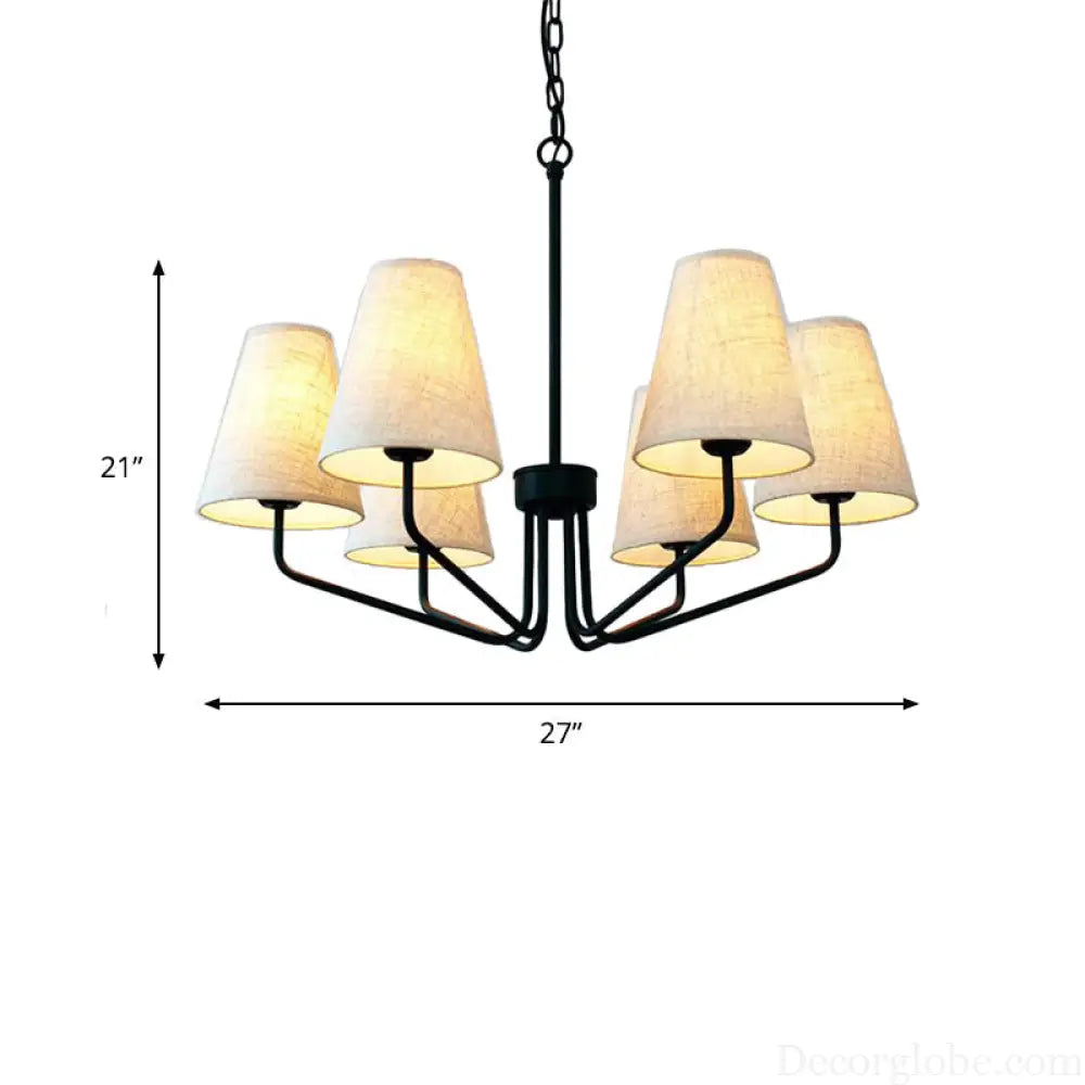 Traditional Fabric Conical Hanging Chandelier with 3/5/6 Lights - Flaxen Pendant Light for Living Room