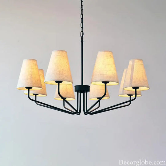 Traditional Fabric Conical Hanging Chandelier with 3/5/6 Lights - Flaxen Pendant Light for Living Room