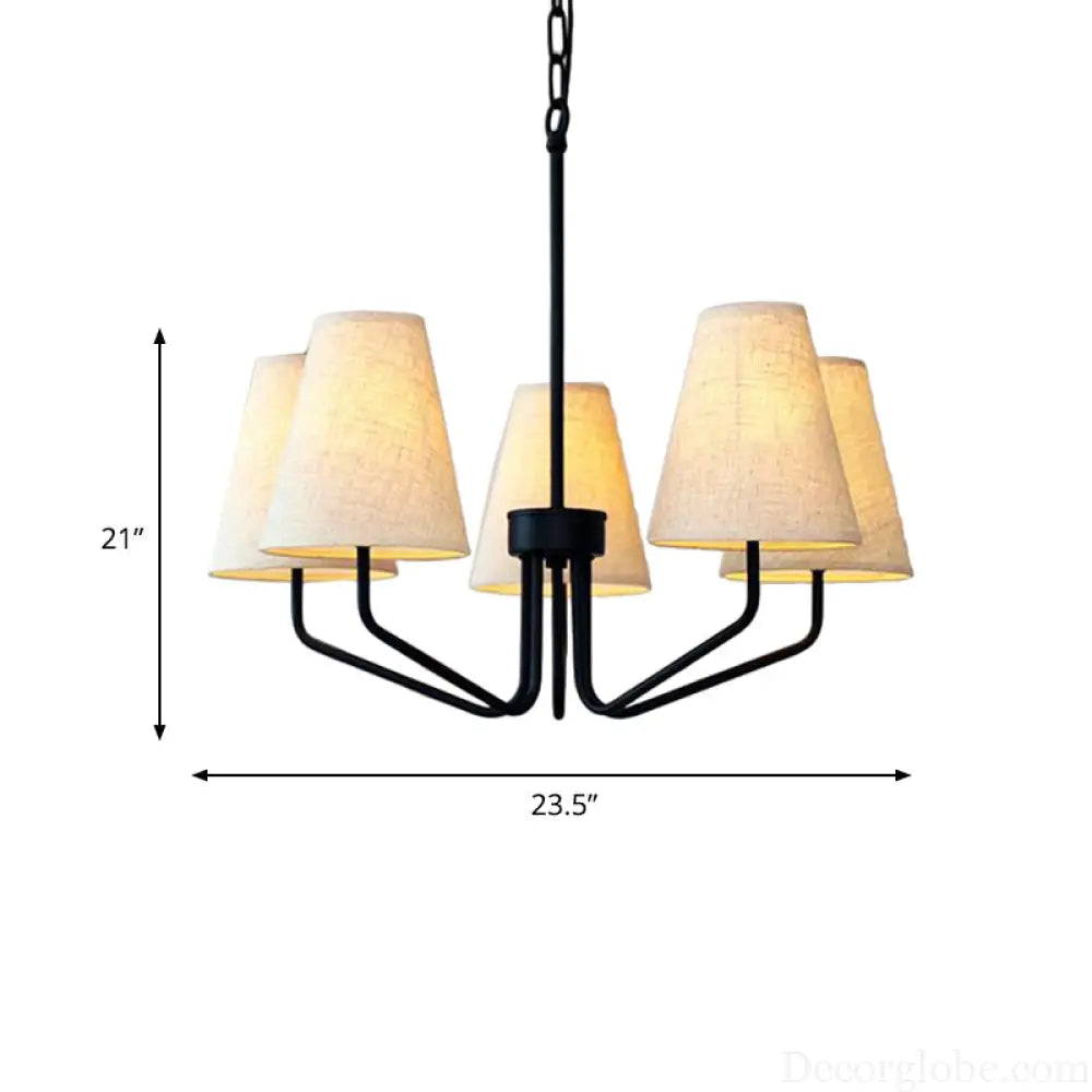Traditional Fabric Conical Hanging Chandelier with 3/5/6 Lights - Flaxen Pendant Light for Living Room