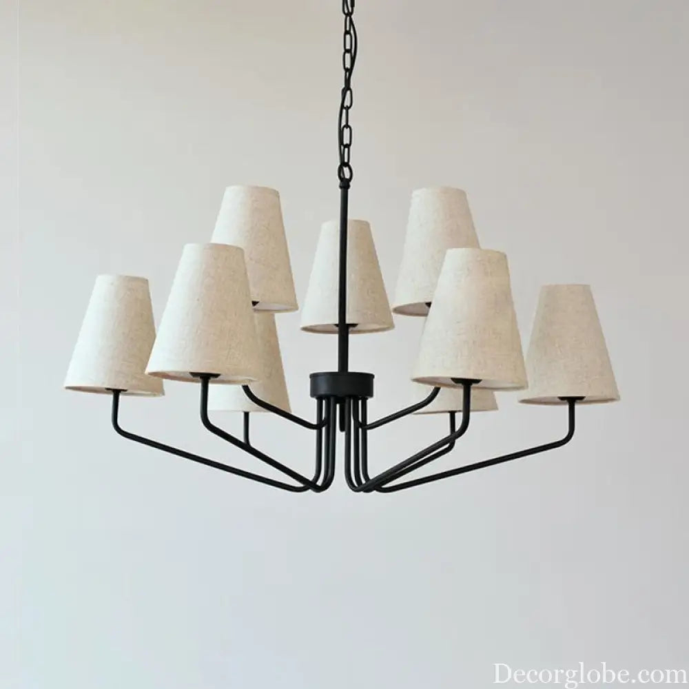 Traditional Fabric Conical Hanging Chandelier with 3/5/6 Lights - Flaxen Pendant Light for Living Room