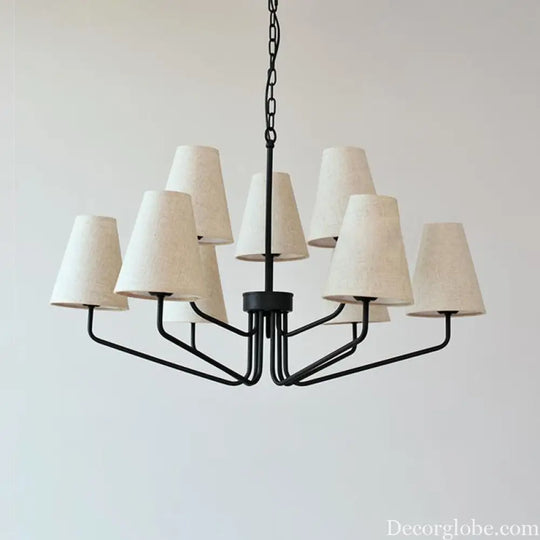 Traditional Fabric Conical Hanging Chandelier with 3/5/6 Lights - Flaxen Pendant Light for Living Room