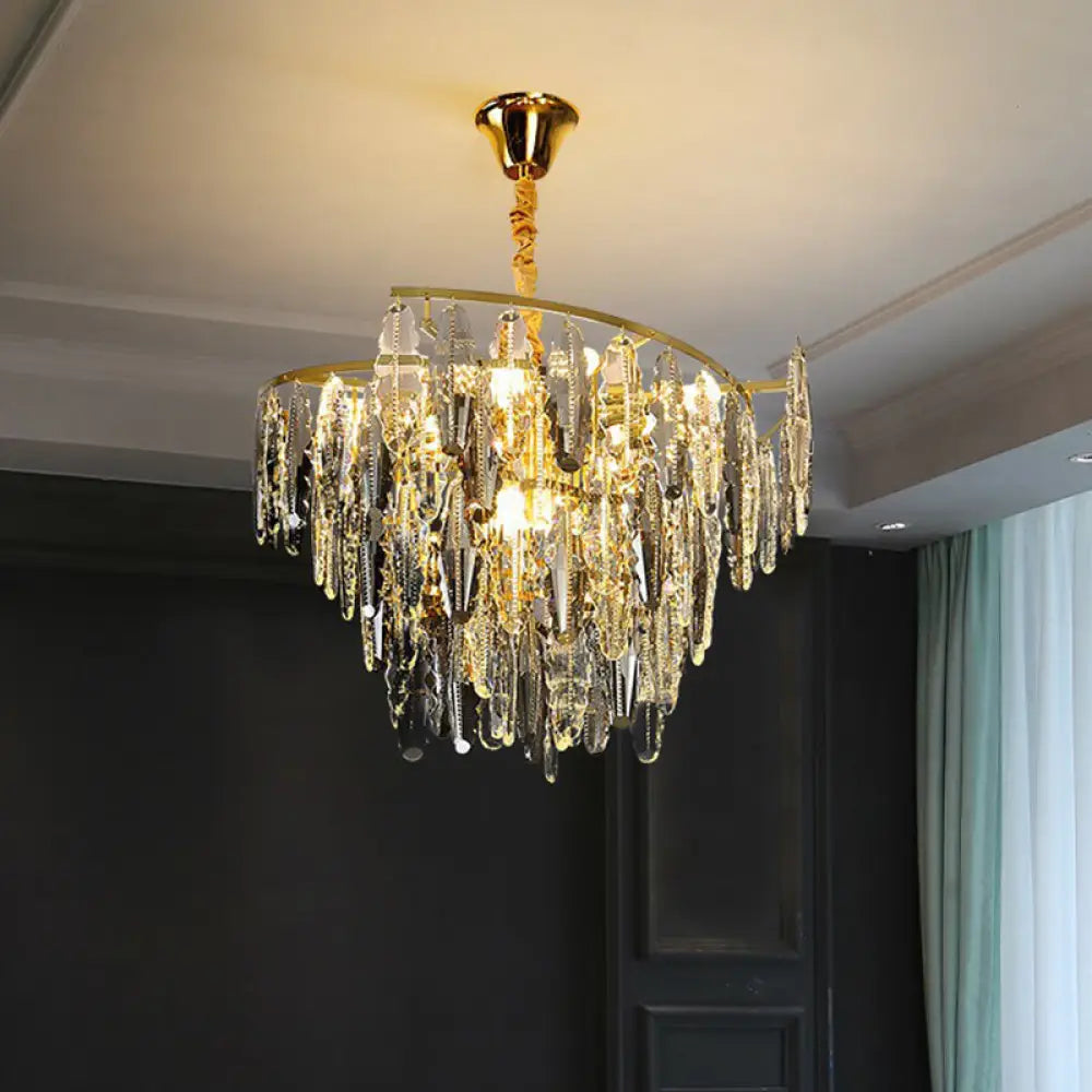 Trinity Modern Crystal Chandelier - Smoke Grey 10-Light Pendant (Leaf Design) - DecorGlobe