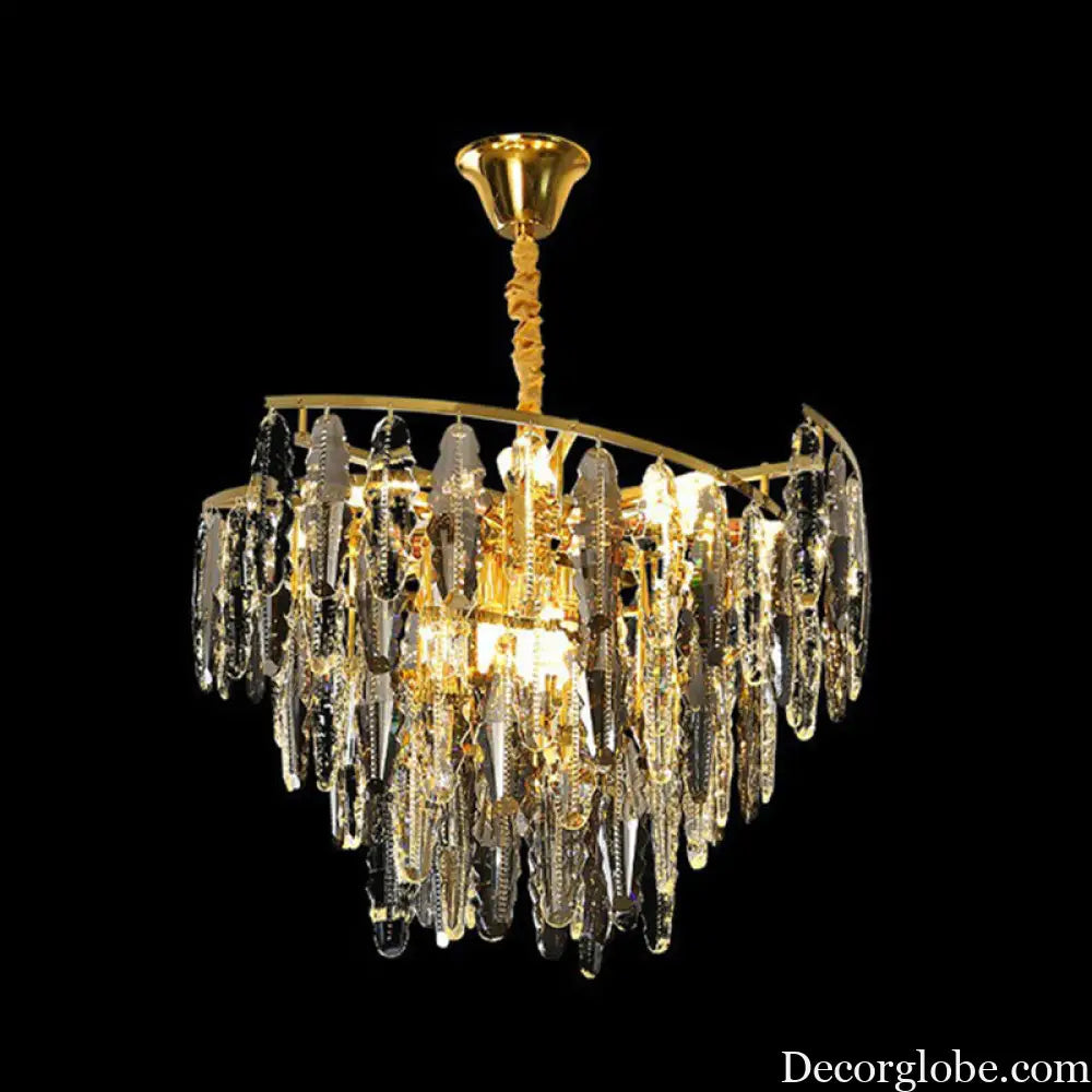 Trinity Modern Crystal Chandelier - Smoke Grey 10-Light Pendant (Leaf Design) - DecorGlobe