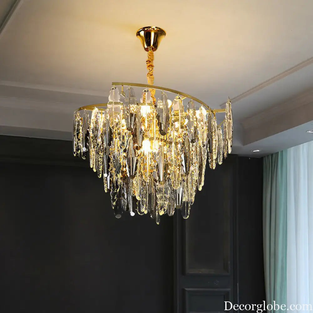 Trinity Modern Crystal Chandelier - Smoke Grey 10-Light Pendant (Leaf Design) - DecorGlobe