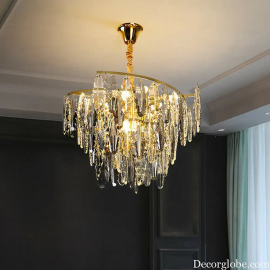 Trinity Modern Crystal Chandelier - Smoke Grey 10-Light Pendant (Leaf Design) - DecorGlobe