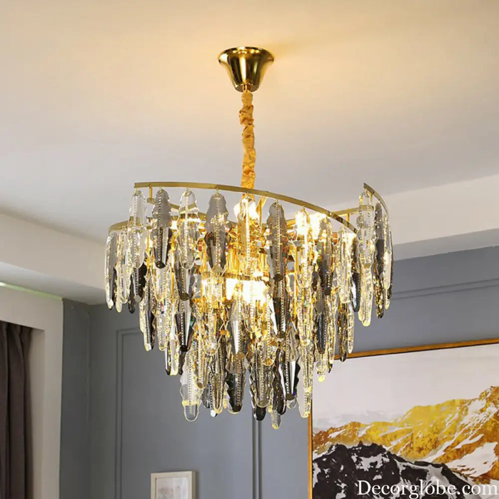 Trinity Modern Crystal Chandelier - Smoke Grey 10-Light Pendant (Leaf Design) - DecorGlobe