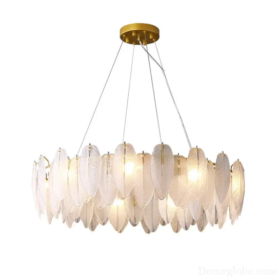 Unique Goose Feather LED Chandelier - Artistic White Glass - Designer Lighting Fixture for Foyer and More - DecorGlobe