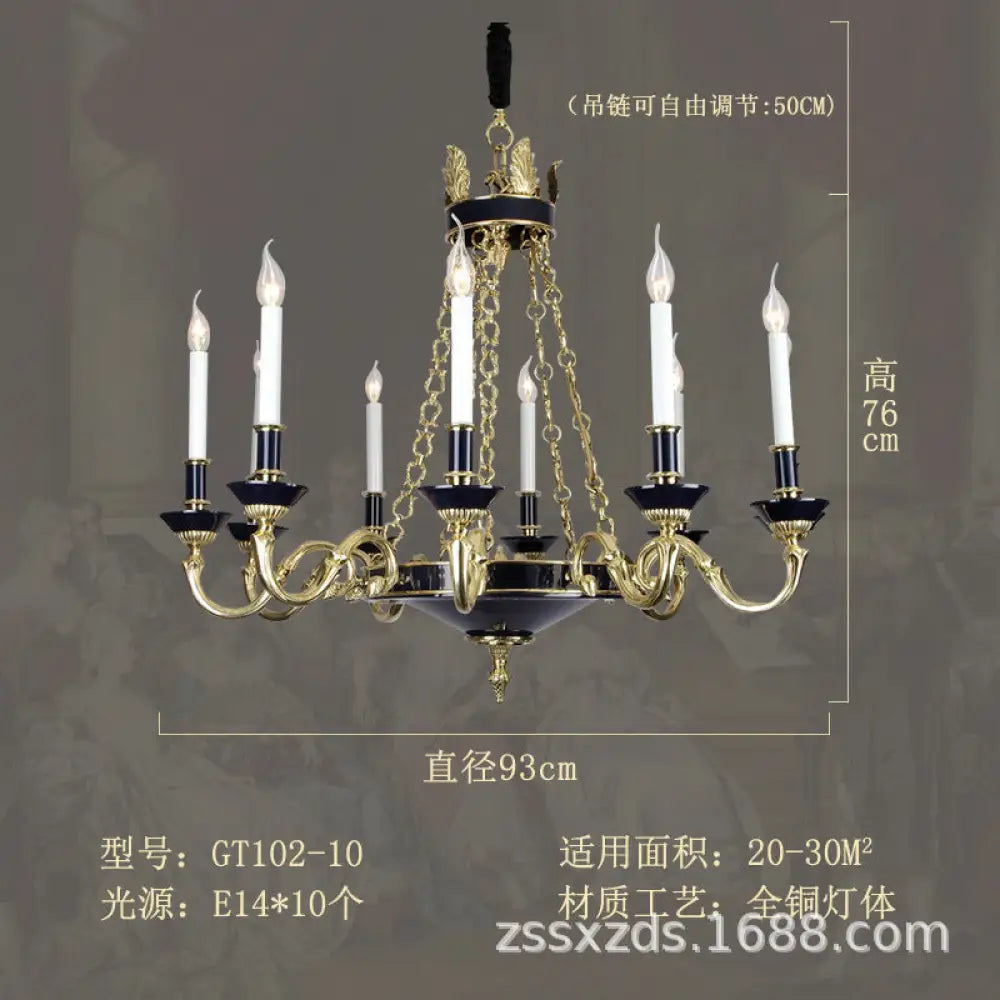 French style copper candle chandelier classical atmosphere living room dining room bedroom lamp European style villa
