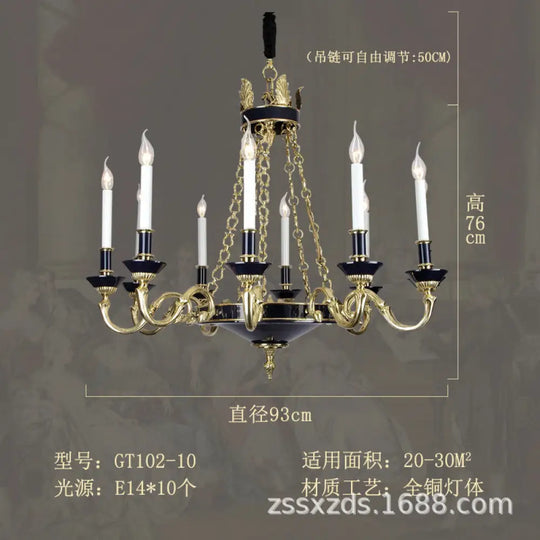French style copper candle chandelier classical atmosphere living room dining room bedroom lamp European style villa