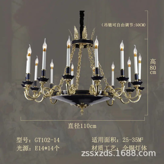 French style copper candle chandelier classical atmosphere living room dining room bedroom lamp European style villa