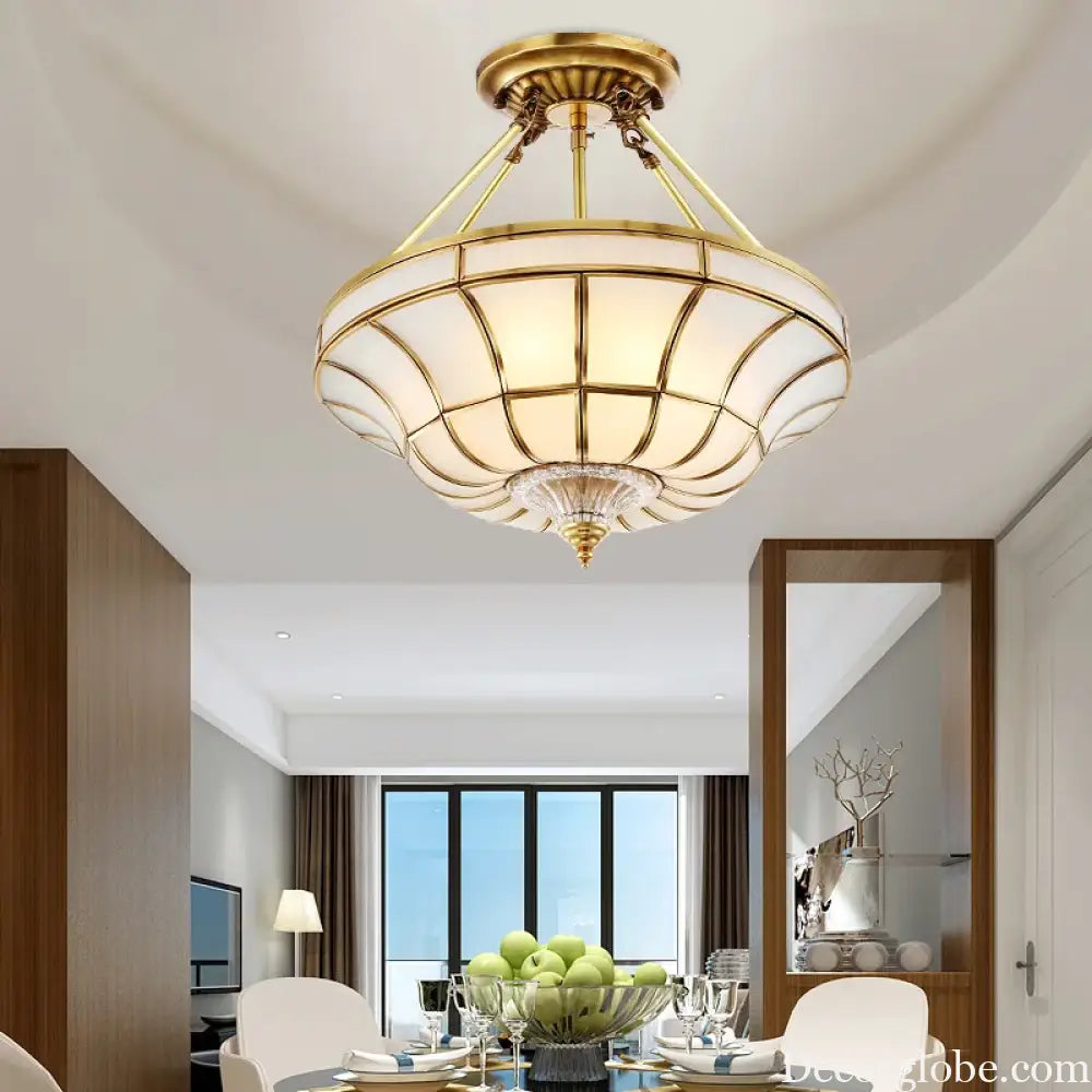 Nordic Copper Glass Circular Ceiling Light For Aisle Restaurant Bar Living Room Bedroom Household LED Lighting Fixtures