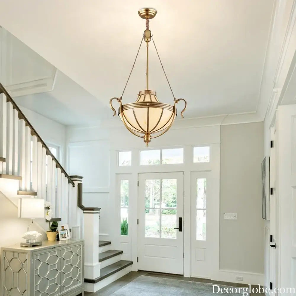 American Style Duplex Led Pendant Light For Home Decoration Stairs All Copper Living Room Bedroom Corridor Lighting