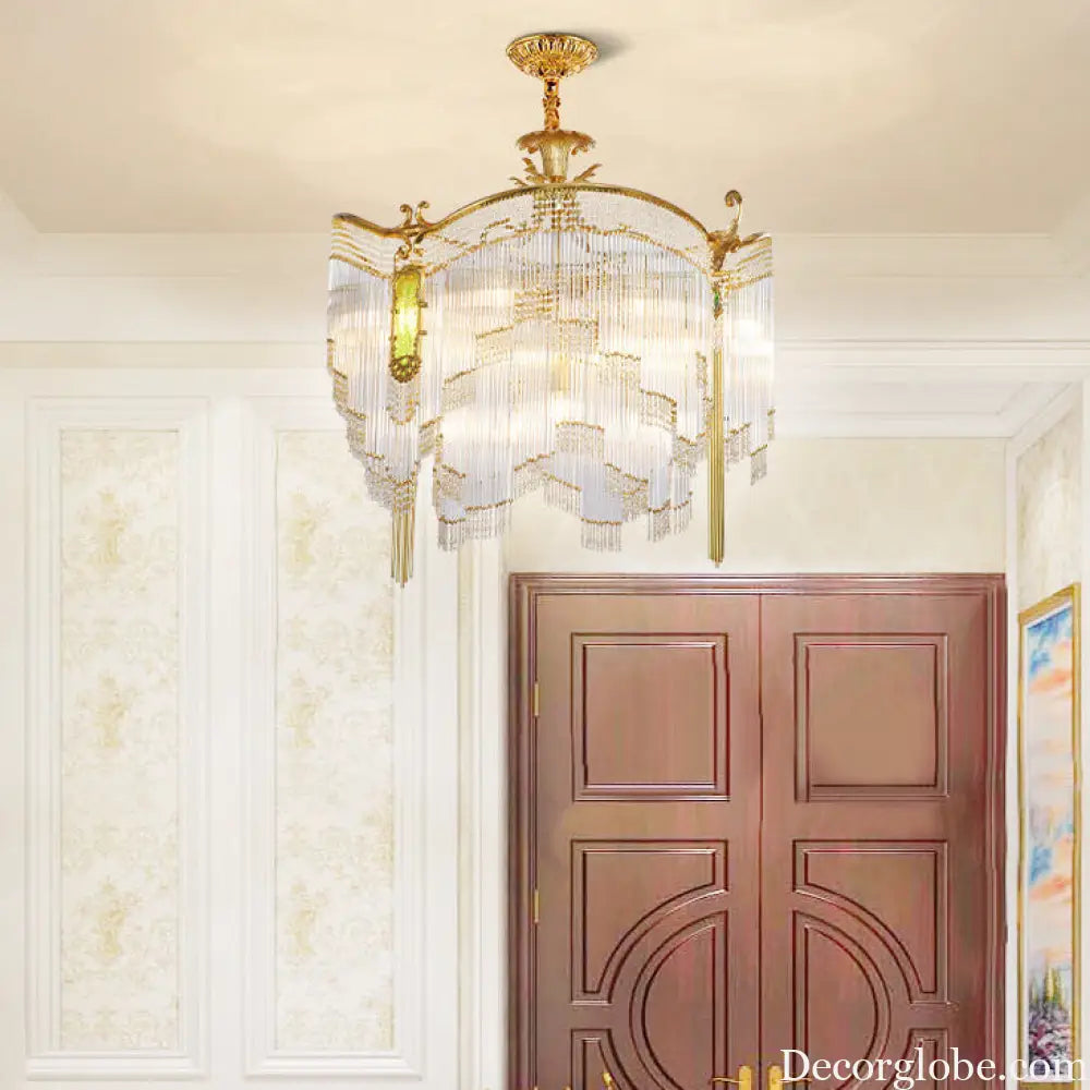 Valentina French Retro Copper Crystal Chandelier – European Dining Room Light Chandelier