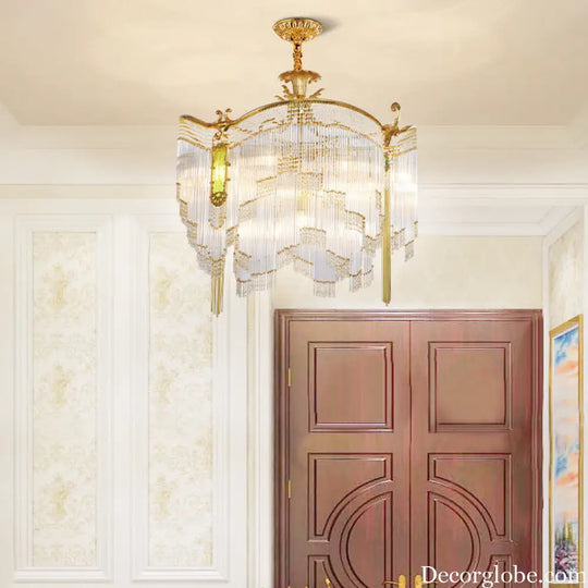 Valentina French Retro Copper Crystal Chandelier – European Dining Room Light Chandelier
