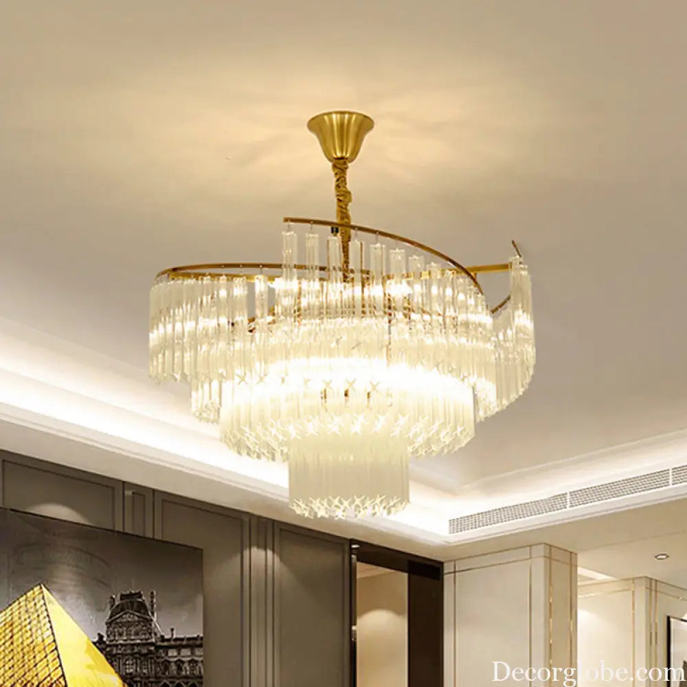 Vanessa Elegance Meets Sparkling Brilliance: The Clear Crystal Postmodern Gold Chandelier - DecorGlobe