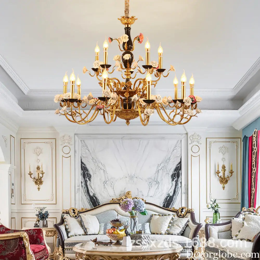 French style copper ceramic chandelier warm romantic dining room bedroom lamp European style villa living room duplex