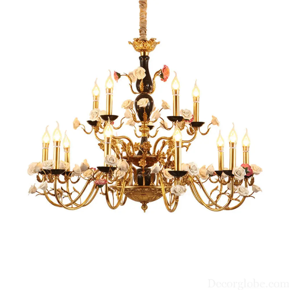 French style copper ceramic chandelier warm romantic dining room bedroom lamp European style villa living room duplex