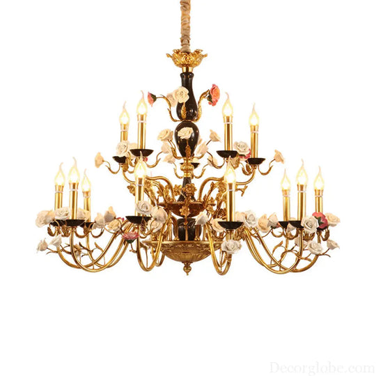 French style copper ceramic chandelier warm romantic dining room bedroom lamp European style villa living room duplex