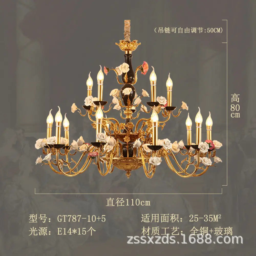 French style copper ceramic chandelier warm romantic dining room bedroom lamp European style villa living room duplex