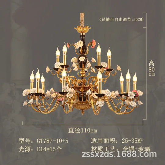 French style copper ceramic chandelier warm romantic dining room bedroom lamp European style villa living room duplex