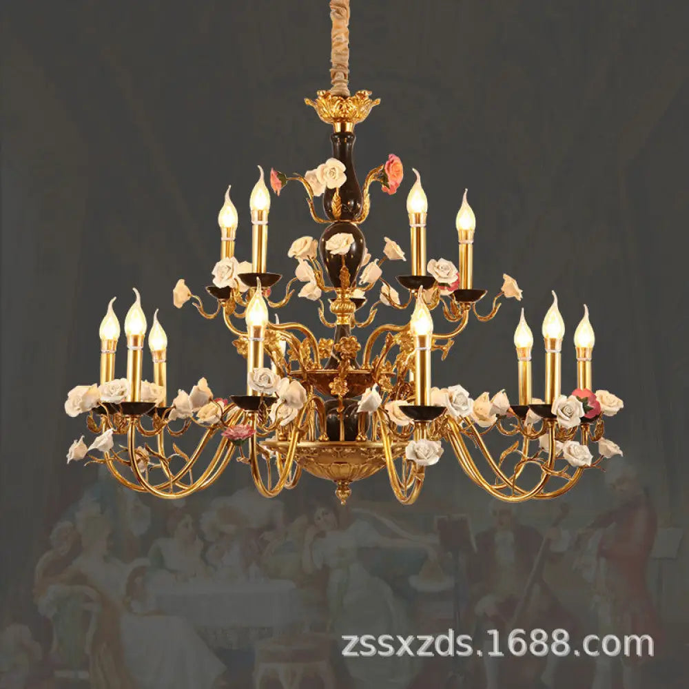 French style copper ceramic chandelier warm romantic dining room bedroom lamp European style villa living room duplex