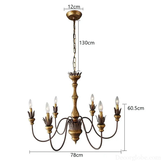 Vintage 6-Head Wooden Pendant Lamp - French Wooden Chandelier Light for Living Room, Bedroom, and Dining Room Decor - DecorGlobe
