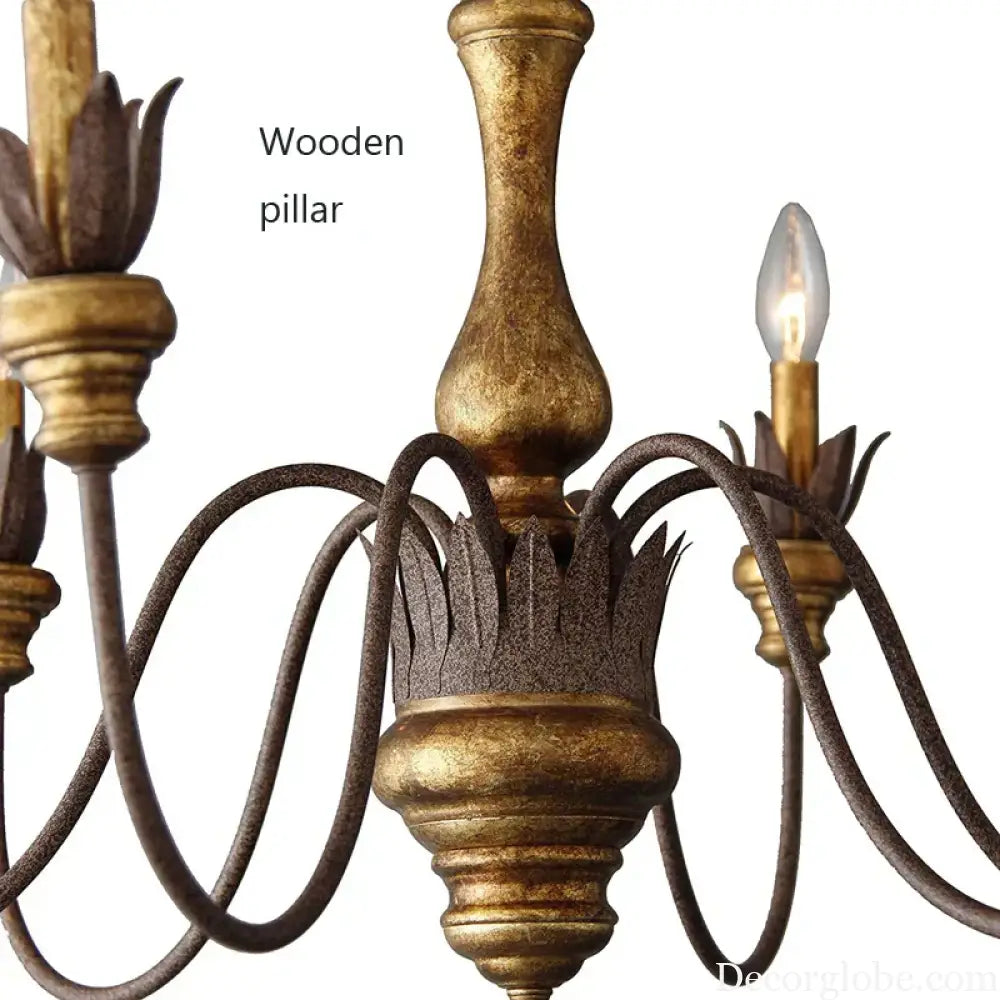 Vintage 6-Head Wooden Pendant Lamp - French Wooden Chandelier Light for Living Room, Bedroom, and Dining Room Decor - DecorGlobe