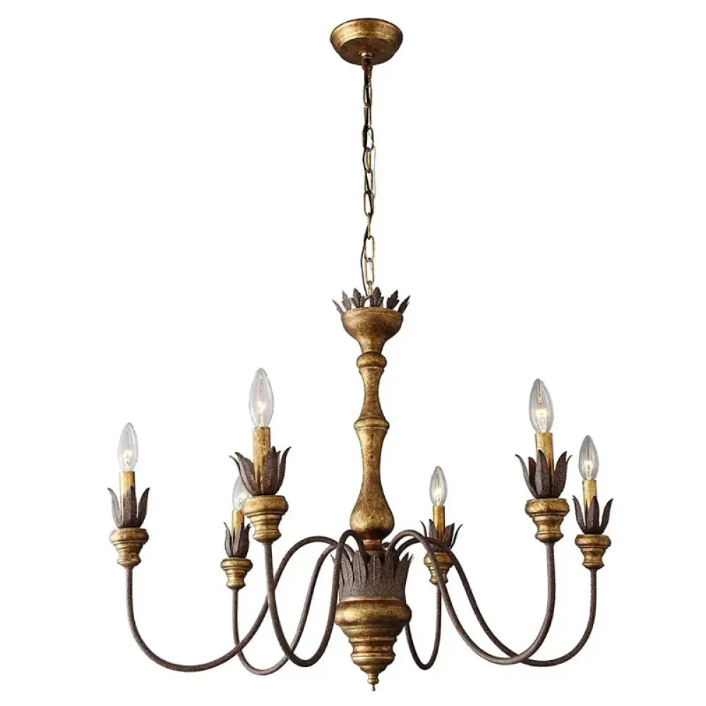Vintage 6-Head Wooden Pendant Lamp - French Wooden Chandelier Light for Living Room, Bedroom, and Dining Room Decor - DecorGlobe